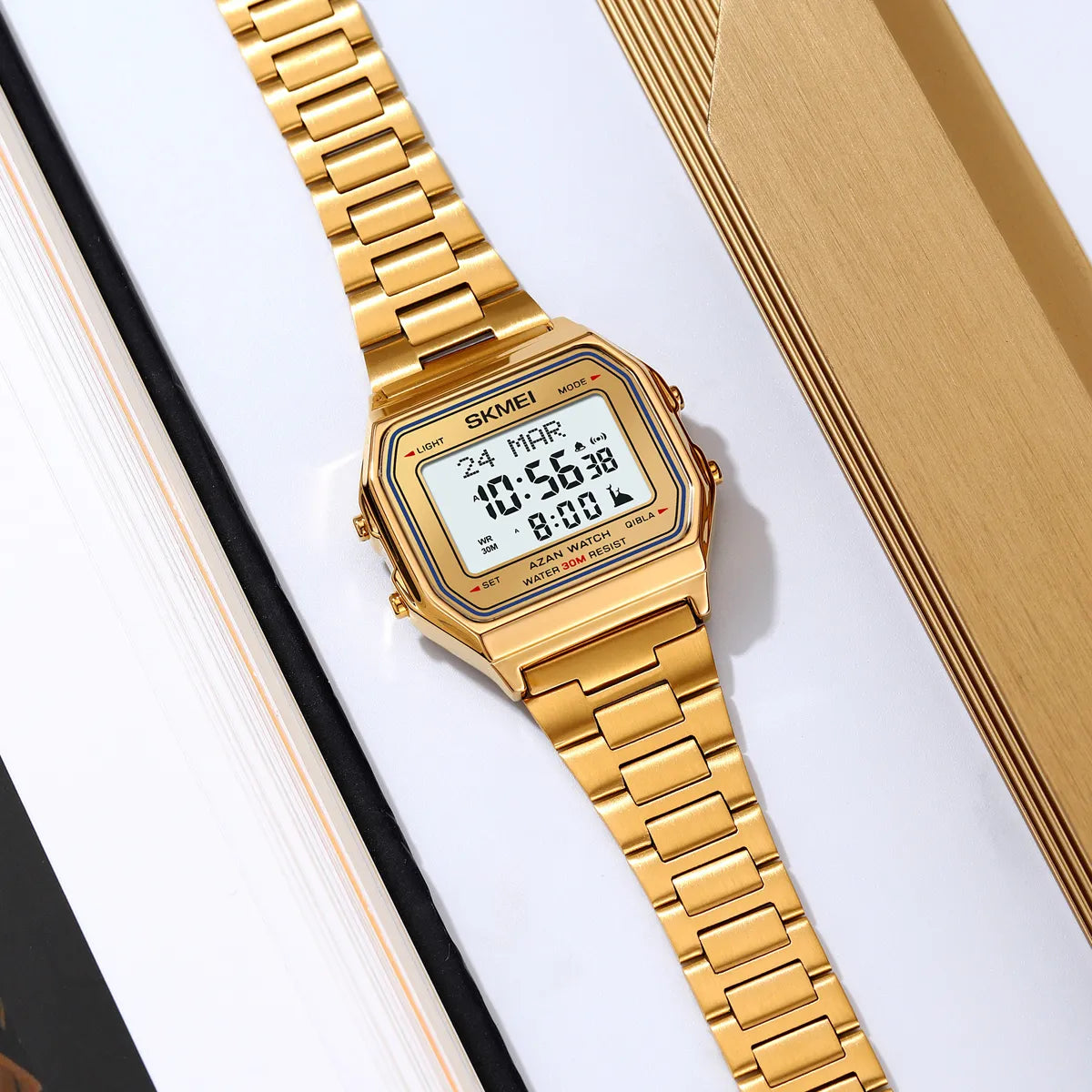 SKMEI - 2194 - Qibla Azan Time Reminder Prayer Watch - gold image 1