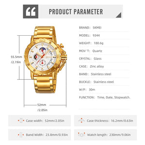 SKMEI - 9344 - Multifunctional Calendar Chronograph Sports Quartz Watch - gold/silver image 6