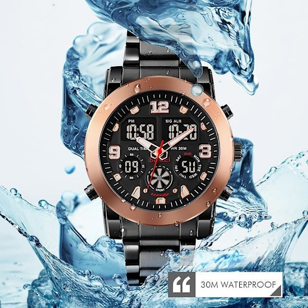 SKMEI - 1642 - Three Times Dial Analog and Digital Quartz Watches - Rose Gold image 0