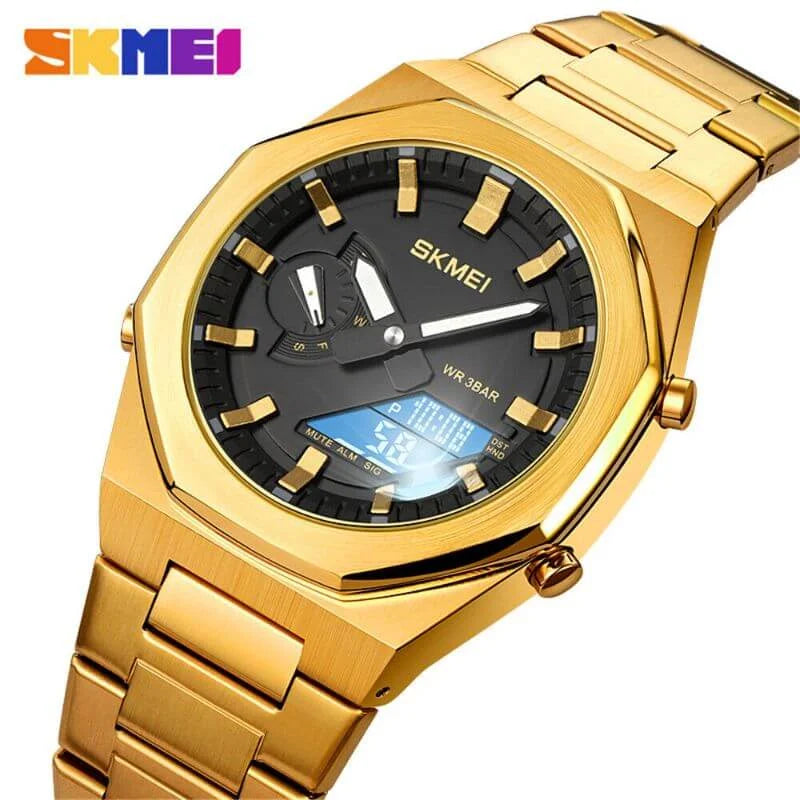 Skmei - 1816 - Dual Display luminous waterproofs 50+ timezone - Golden/Black image 1
