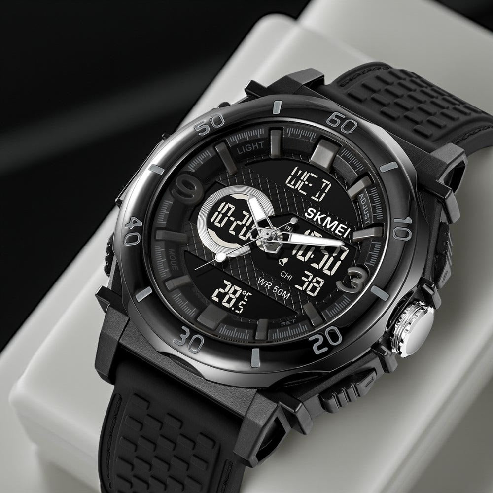 SKMEI - 2098 - Digital Dial Silica Gel Strap Watch for Men - black-black image 1