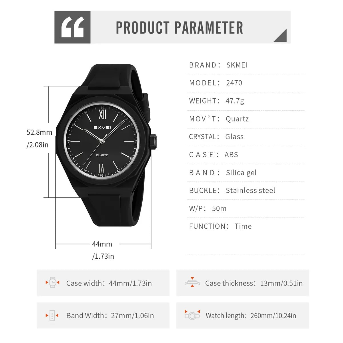 SKMEI - 2470 - High Quality Luxury Watch - Black-Line image 3
