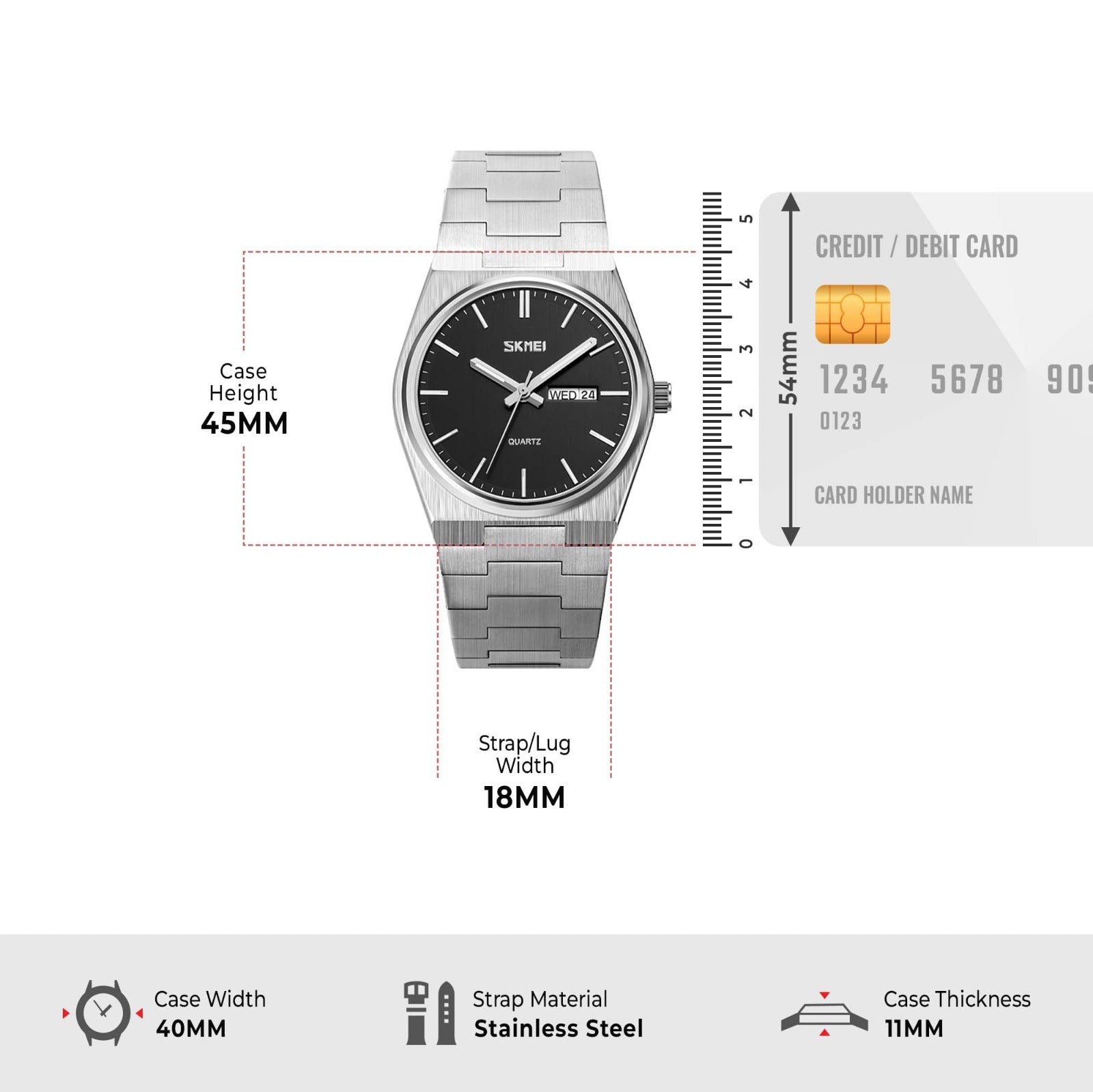 SKMEI - 9288 - Business Class Luxury Watch - Silver/Black image 4