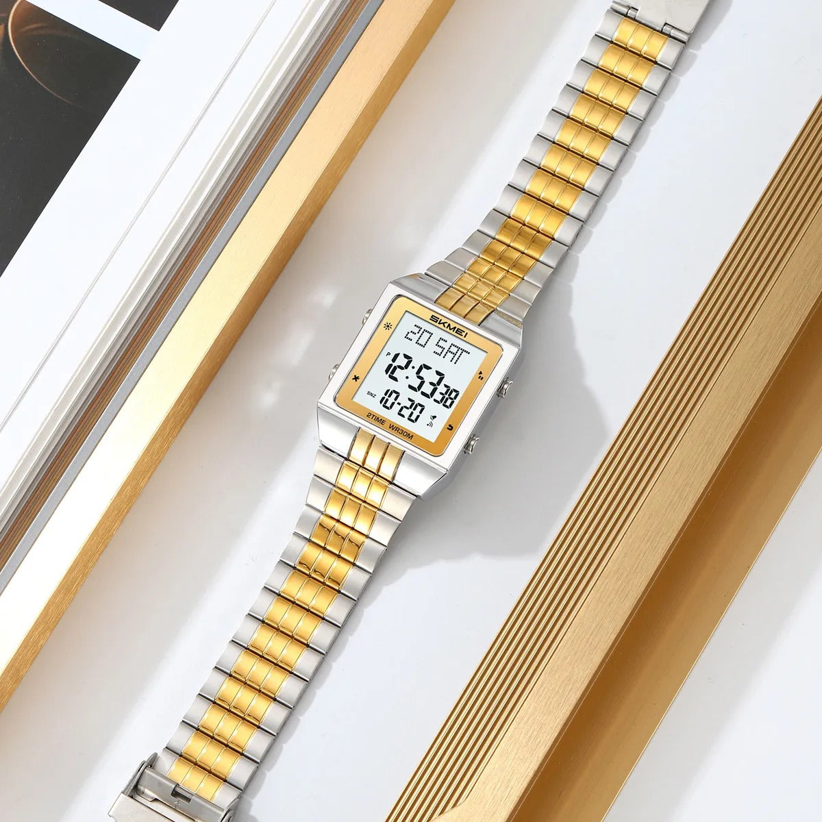 SKMEI - 2335 - Digital Multifunction Stainless Steel Watch - Gold/Silver image 4