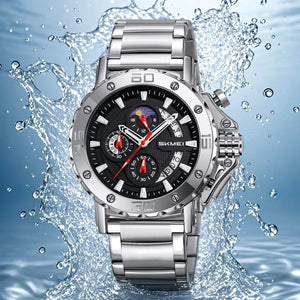 SKMEI - 9344 - Multifunctional Calendar Chronograph Sports Quartz Watch - Silver/Black image 3