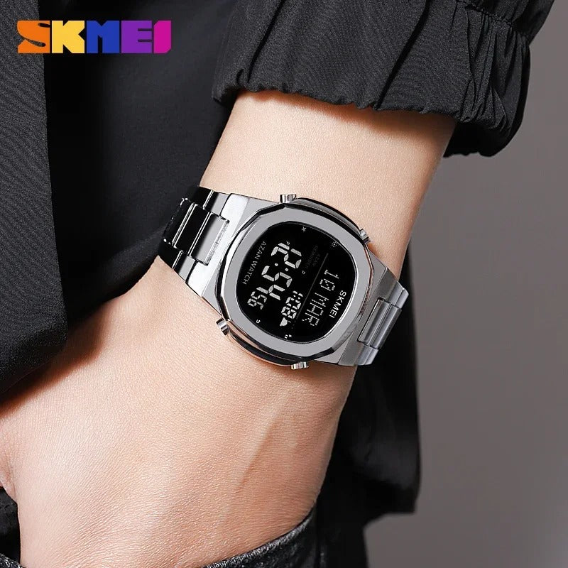 SKMEI - 2036 - Qibla Azan Time Reminder Prayer Watch - Silver/Black image 1