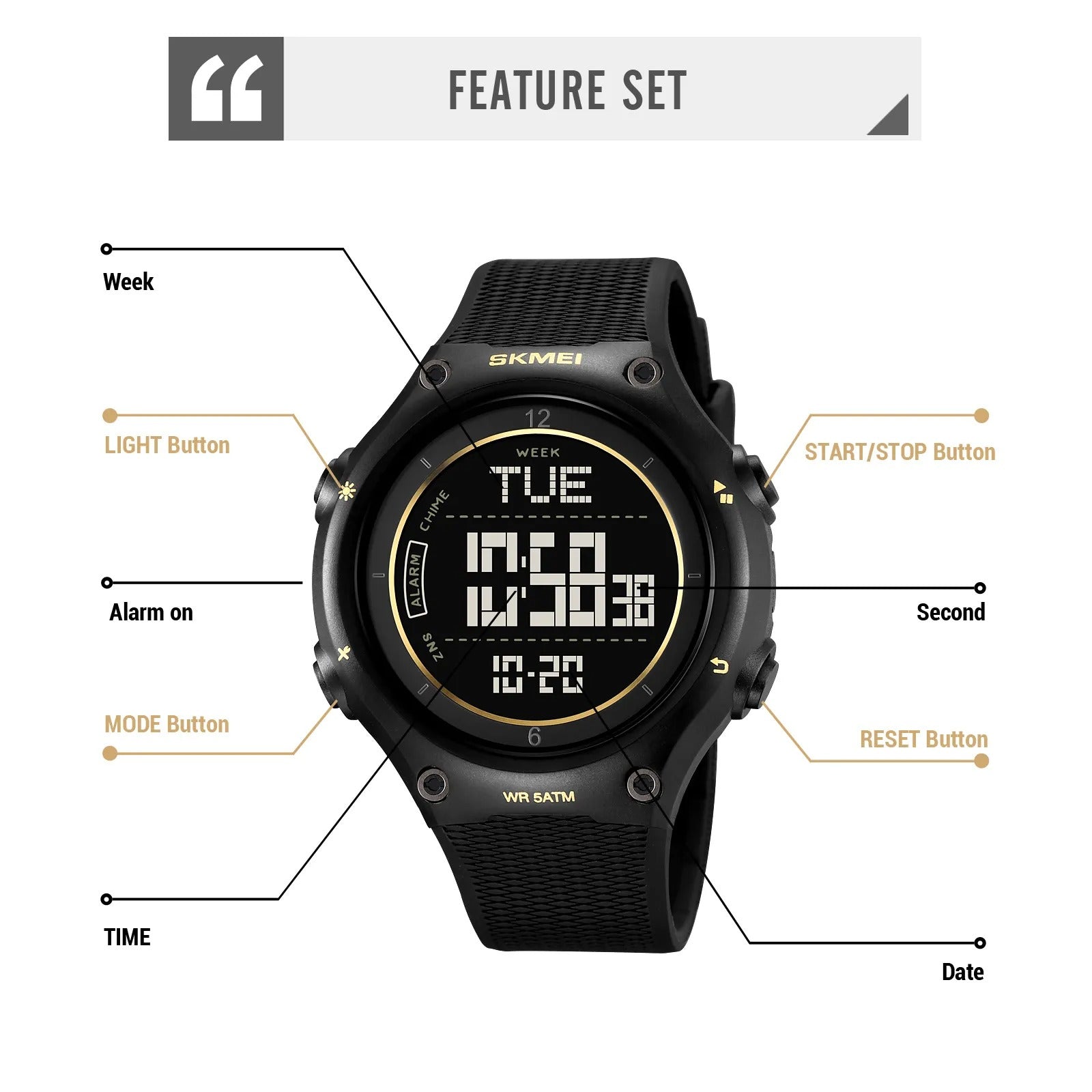 SKMEI 2161 Digital Sports Watch - gold image 3