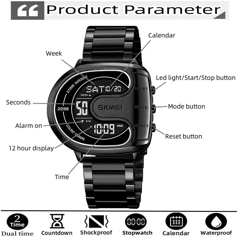 SKMEI 2298 Digital Chronograph Sports Wristwatch - Black/black image 4