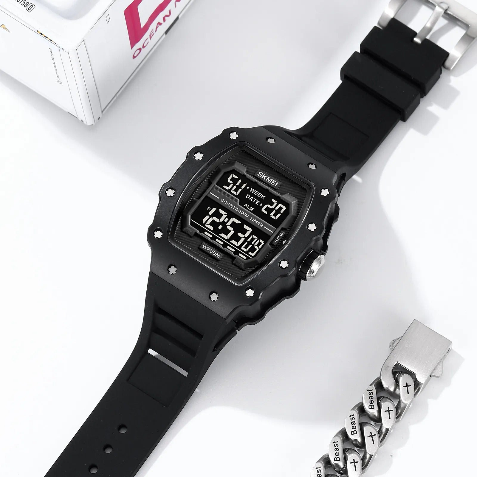 SKMEI 2296 Digital Sports Countdown Timer Watch - Black/black image 2