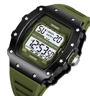 SKMEI 2296 Digital Sports Countdown Timer Watch - brightblack/armygreen image 1