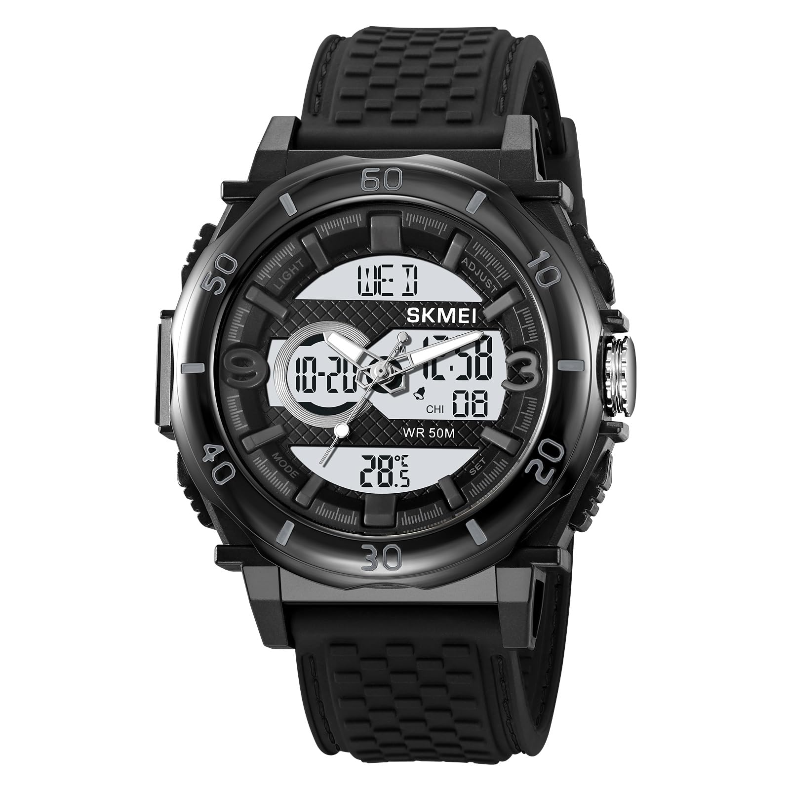 SKMEI - 2098 - Digital Dial Silica Gel Strap Watch for Men - black-white image 0