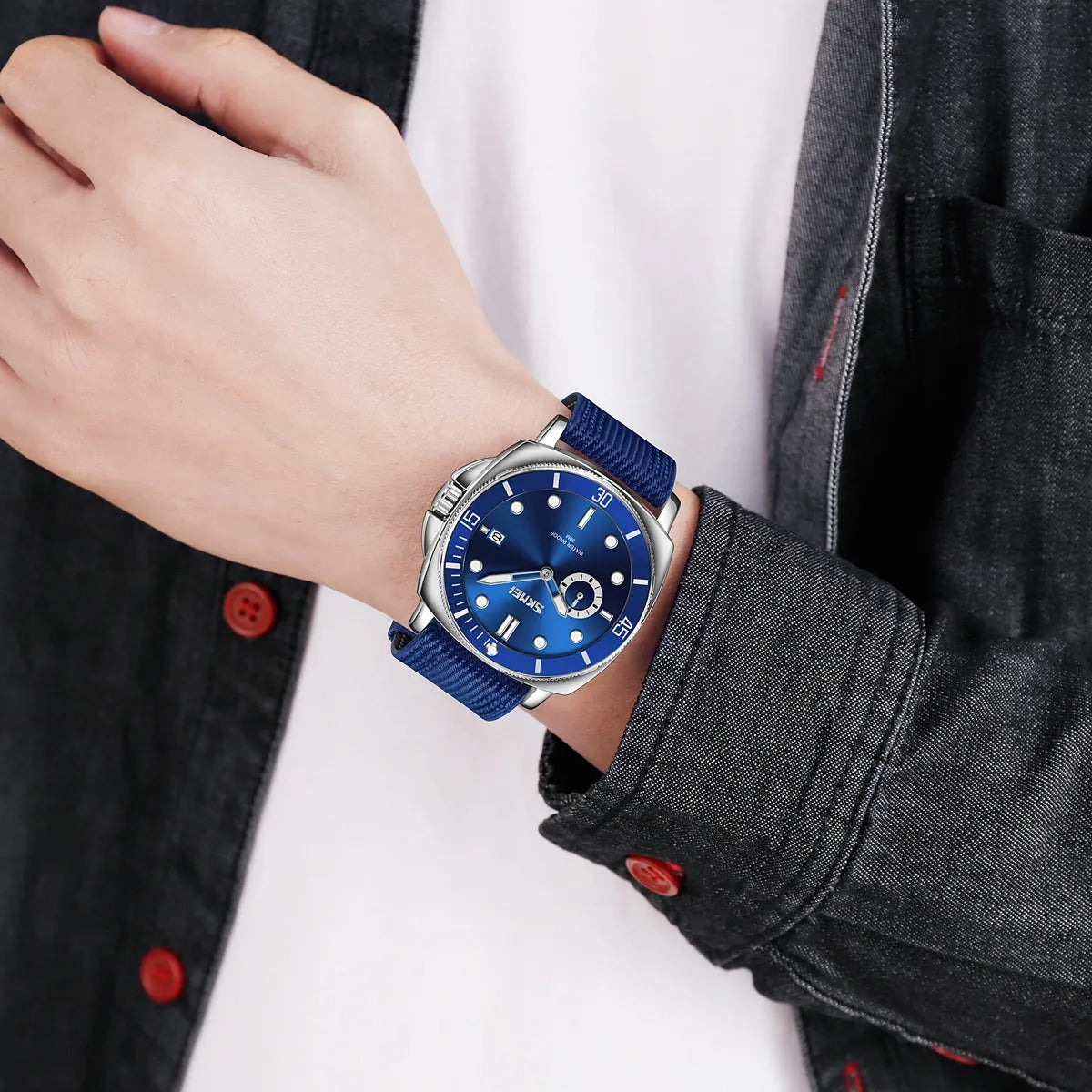 SKMEI 9328 Analog Quartz Nylon Strap Casual Watch - Blue image 2