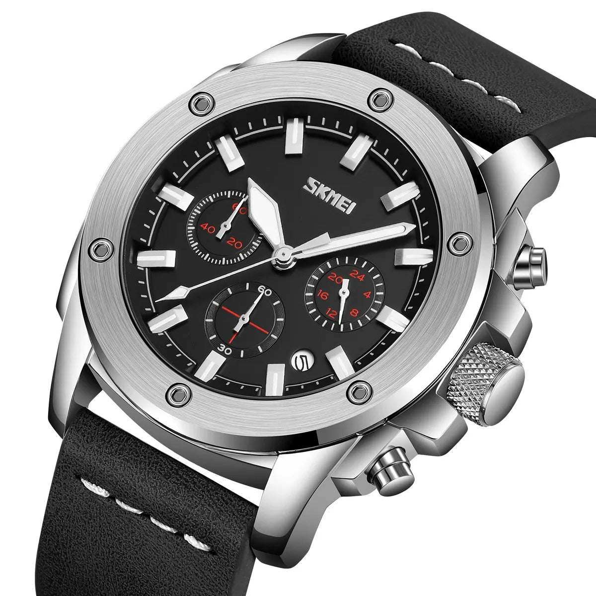 Skmei - 9327 - Functional Chronograph Features Watch - silver-black image 1