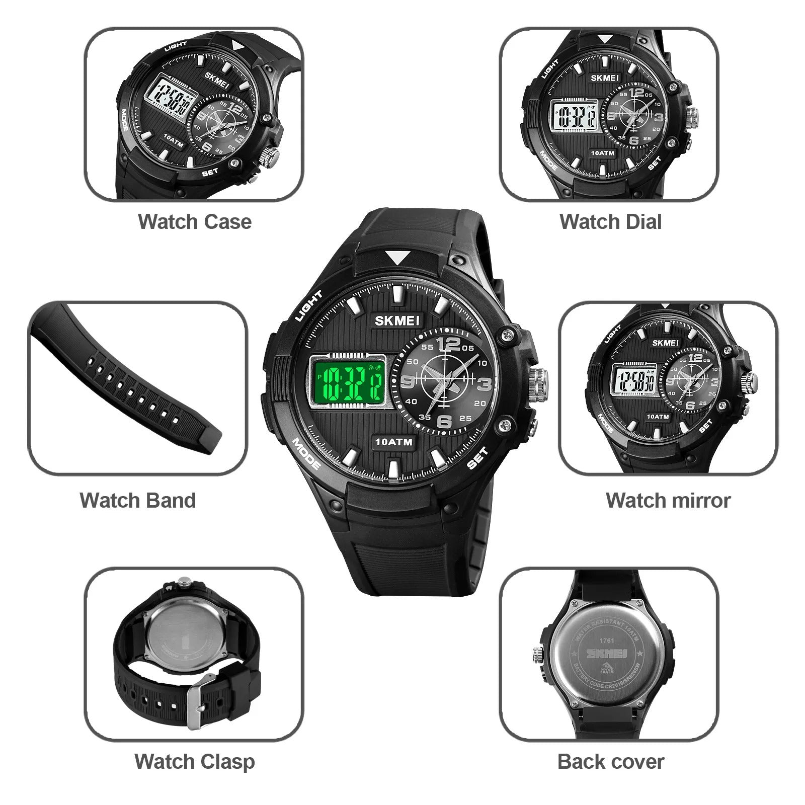 SKMEI - 1761 - Analog Digital Sports LED Stopwatch - black/white image 4