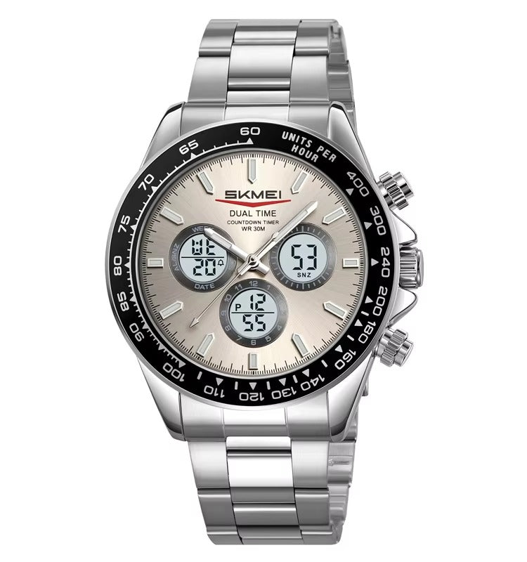 SKMEI - 2505 - Electronic Quartz Dual Display Watch - Silver/Grey-Steel image 1