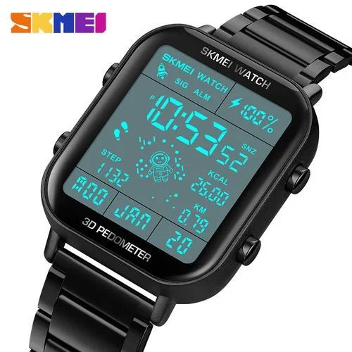 Skmei - 1888 - Digital Dial Step Count Pedometer Stainless Steel Watch - Black image 3