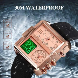 Skmei - 1584(strap) - Sports Quartz Waterproof Tiple time - RoseGold-Leather image 3