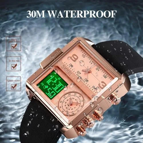 Skmei - 1584(strap) - Sports Quartz Waterproof Tiple time - RoseGold-Leather image 3
