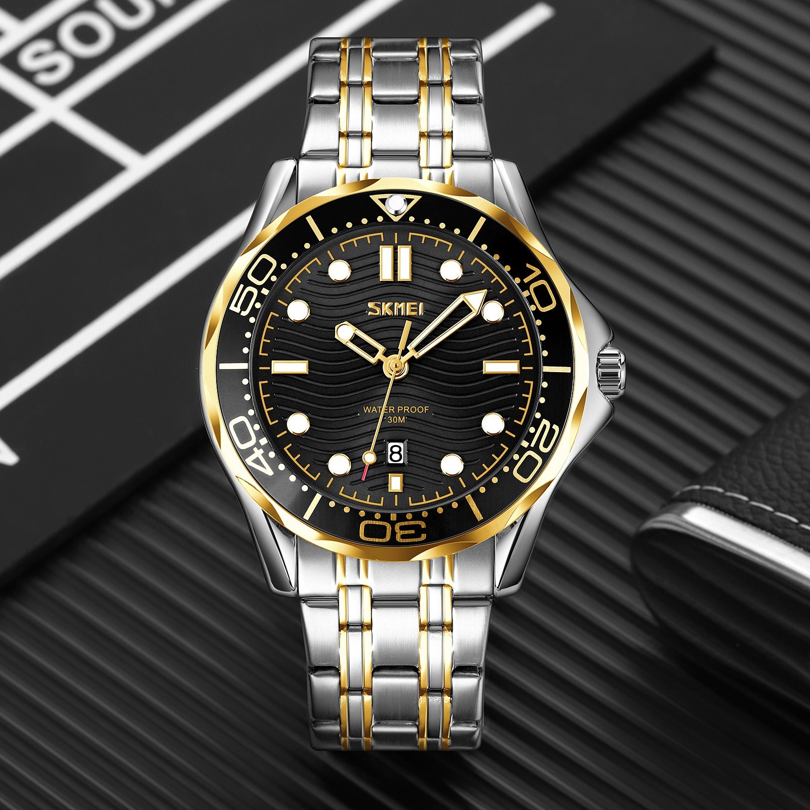 Skmei - 9276 - Quartz Casual Luxury Business Analog Watch - silver/gold-black-Steel image 0