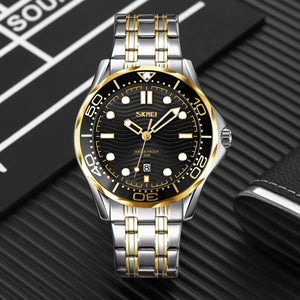 Skmei - 9276 - Quartz Casual Luxury Business Analog Watch - silver/gold-black-Steel image 0