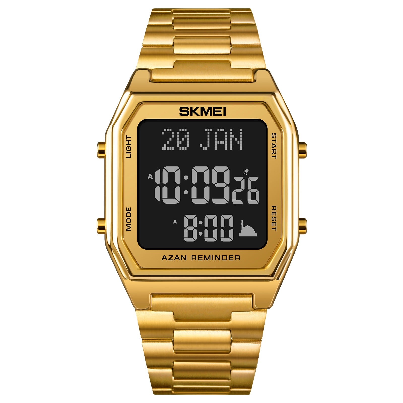 SKMEI - 1763 - Qibla Azan Time Reminder Prayer Watch - gold black image 1