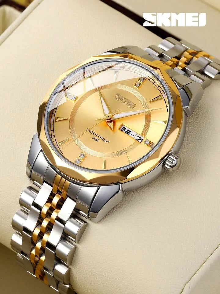 SKMEI - 9268 - Quartz Stainless Steel Luxury Analog Watch - Golden image 2