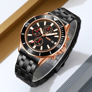 SKMEI - 9335 - Luxury Quartz Chronograph Stainless Steel Watch - rose gold/black image 1