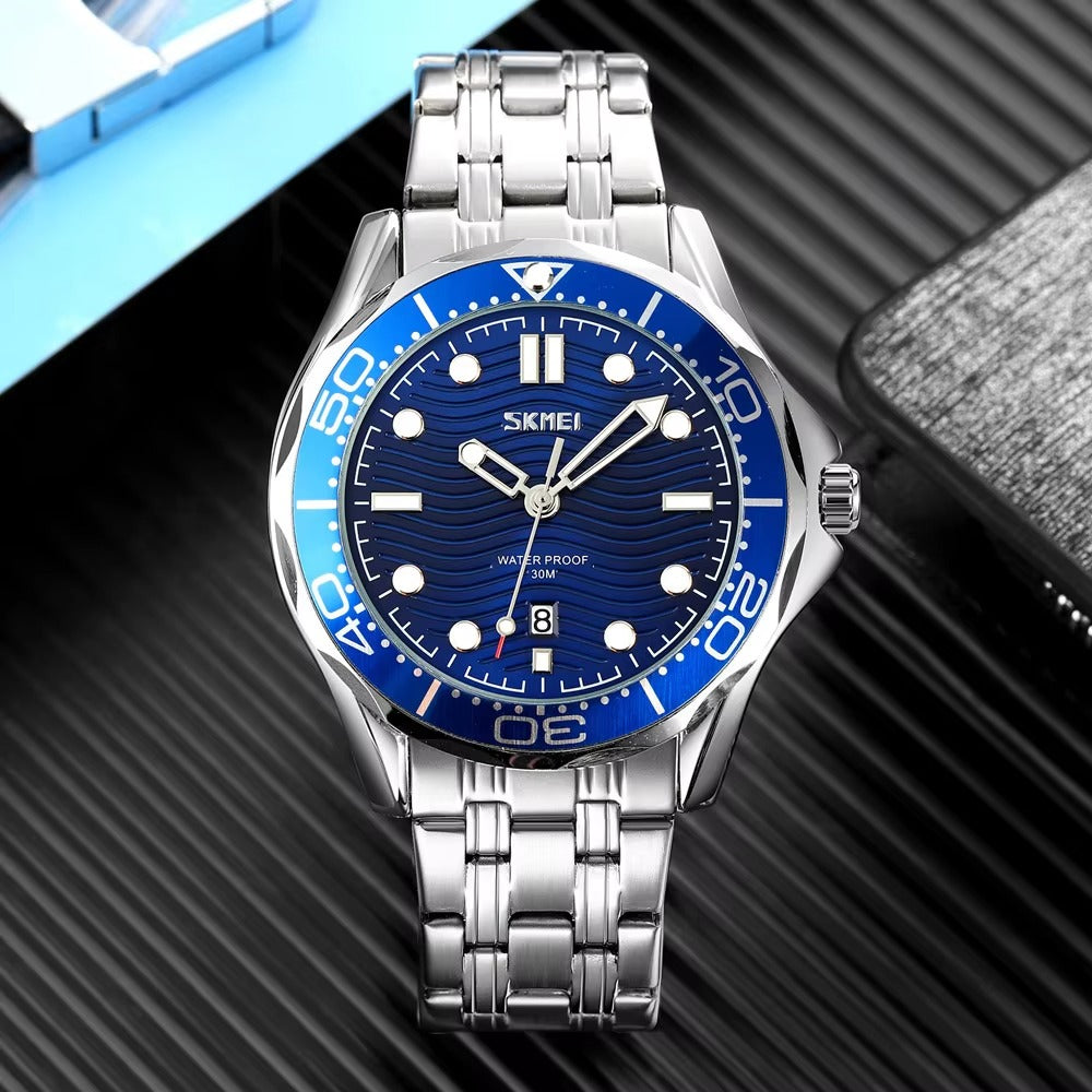 Skmei - 9276 - Quartz Casual Luxury Business Analog Watch - silver/blue-steel image 1