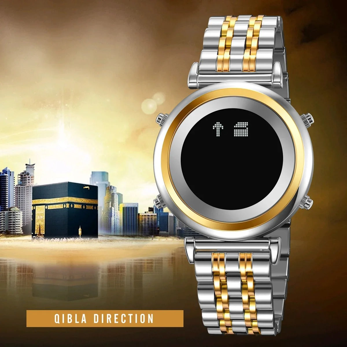 SKMEI - 2139 - Qibla Azan Time Reminder Prayer Watch - silver/gold-black image 4