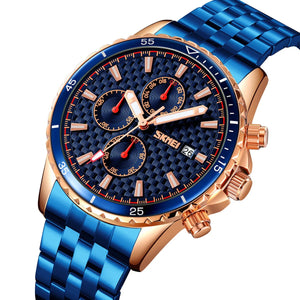 SKMEI - 9334 - Quartz Chronograph Analog Dial Stainless Steel Watch - rose gold/blue image 1