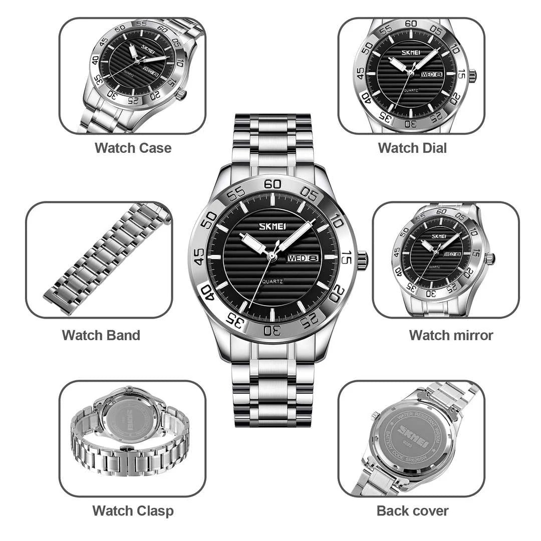 Skmei - 9293 - Premium Steel Quartz Performance Watch - silver black image 5