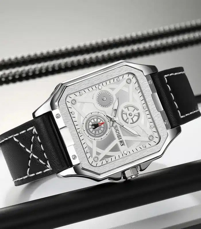 SKMEI - 9330 - Premium Down Second Square Dial Watch - silver/silver image 4