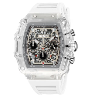 SKMEI 2305 Tonneau Skeleton Dial Chronograph Watch - white/transparent/white image 1