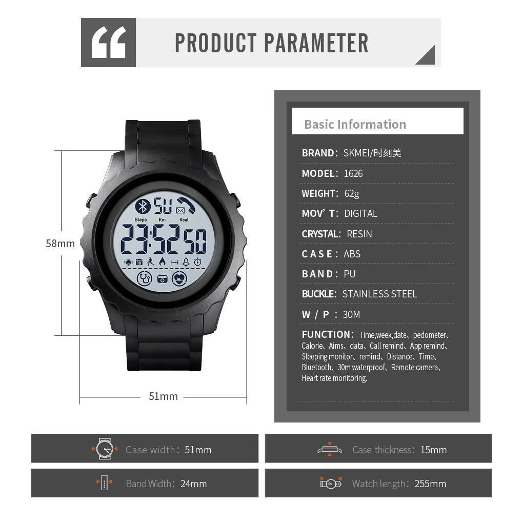 Skmei - 1626 - Health Tracker Digital Watch - Black/White image 5