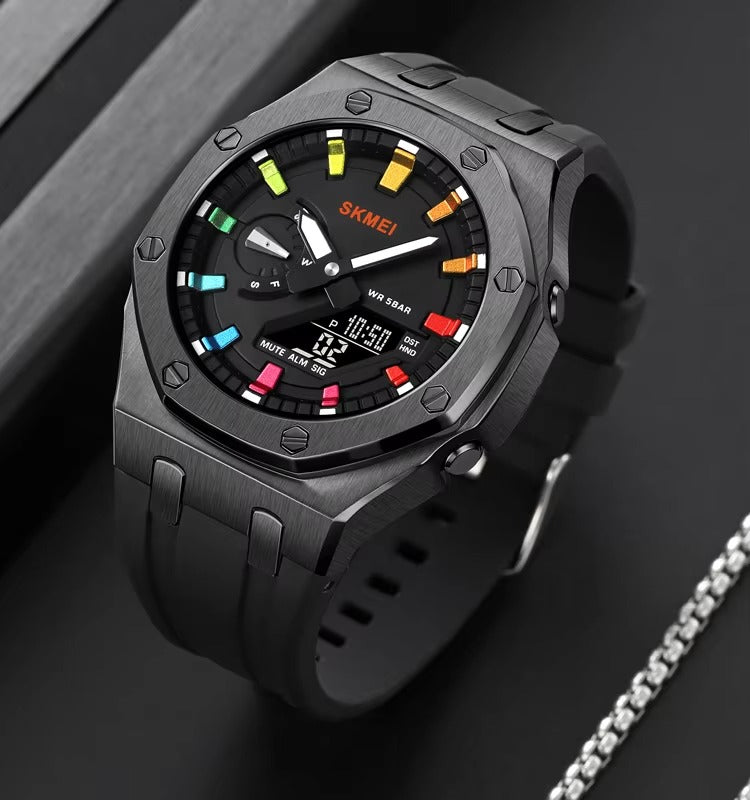 Skmei - 2243 - World time 50 Timezone - Black/Black-Colorful image 1