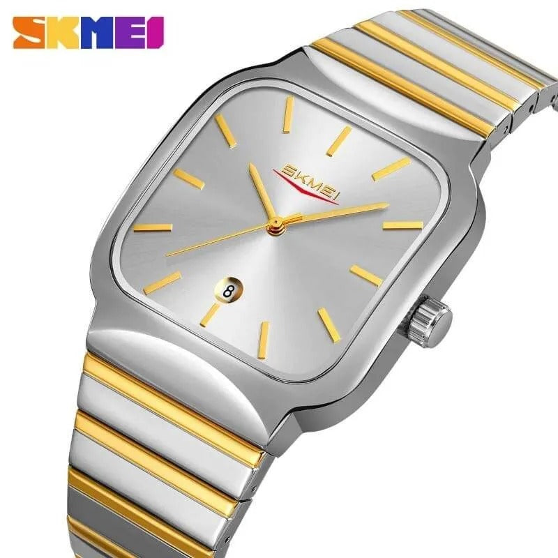 Skmei - 9361 - Luxury Square Men Quartz Watch Waterproof -Silver/Gold-Silver image 1