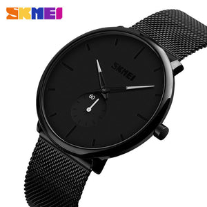 SKMEI - 9185 - Ultra Minimal Black Mesh Wristwatch - White image 4