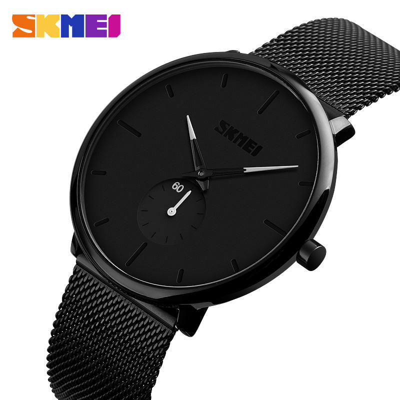 SKMEI - 9185 - Ultra Minimal Black Mesh Wristwatch - White image 4