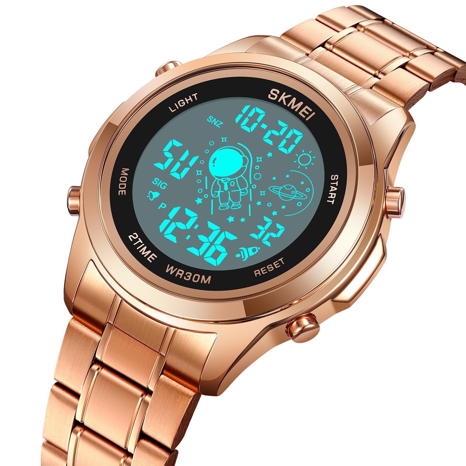 Skmei - 2019 - Advanced Digital Features Dual Time Watch - rose gold-white image 2