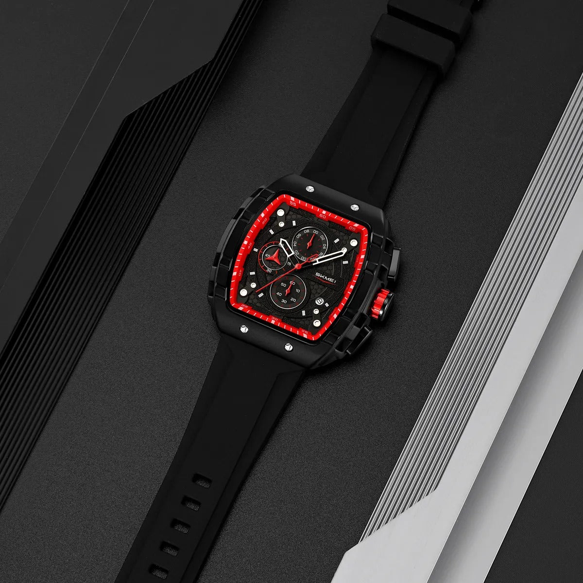 Skmei – 9341 – Bold Sporty Square Chronograph Watch – Black / Black image 1