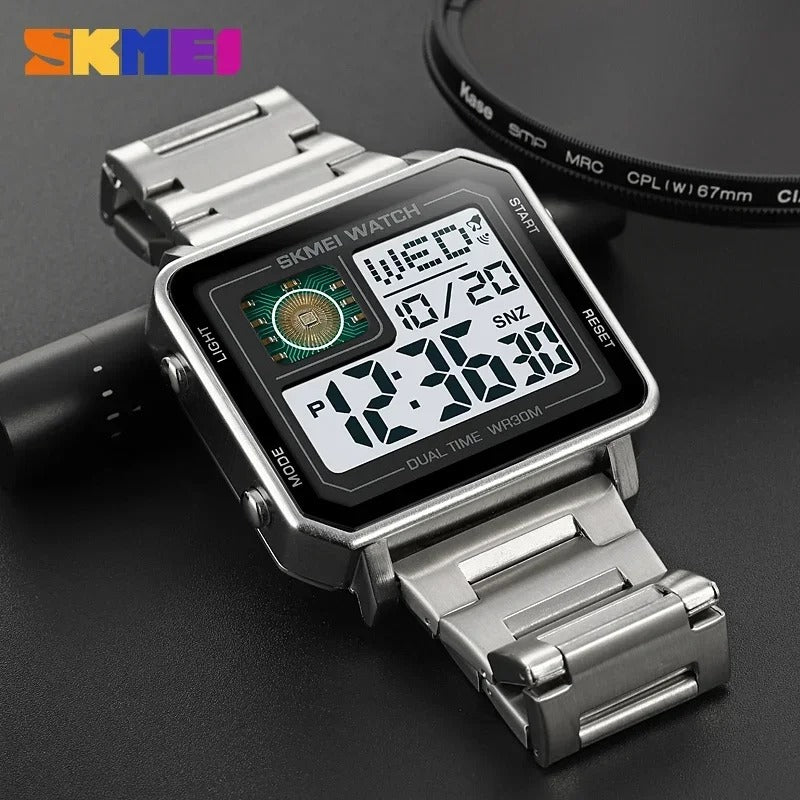 Skmei - 2033 - Bold Square Advanced Digital Functions Watch - silver image 1