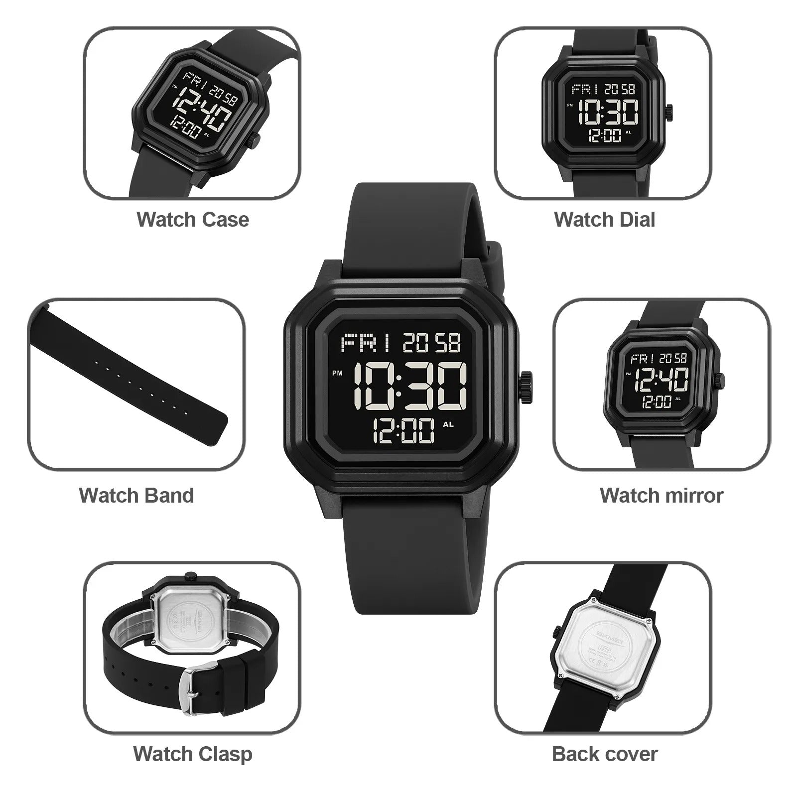 Skmei - 2558 - Minimal Time Digital Watch - Black/Black image 3