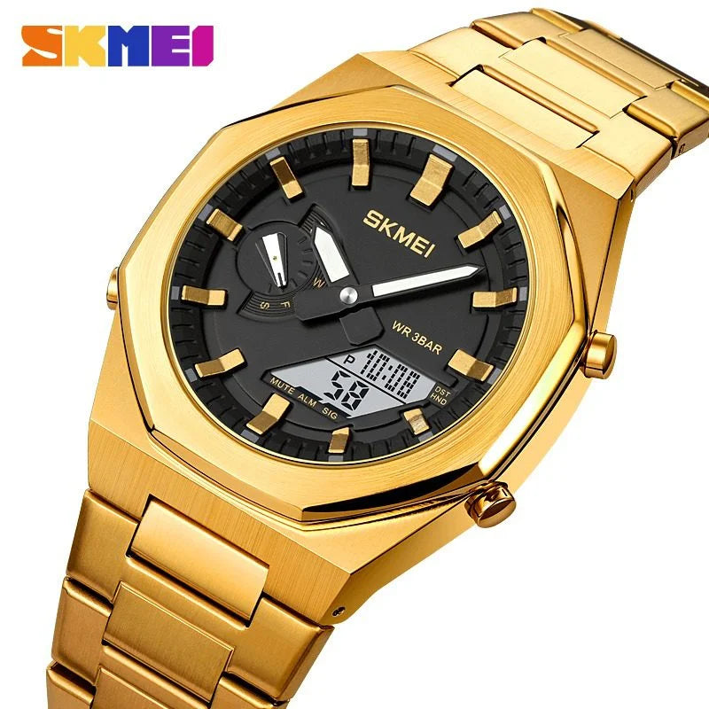Skmei - 1816 - Dual Display luminous waterproofs 50+ timezone - Golden/White image 0