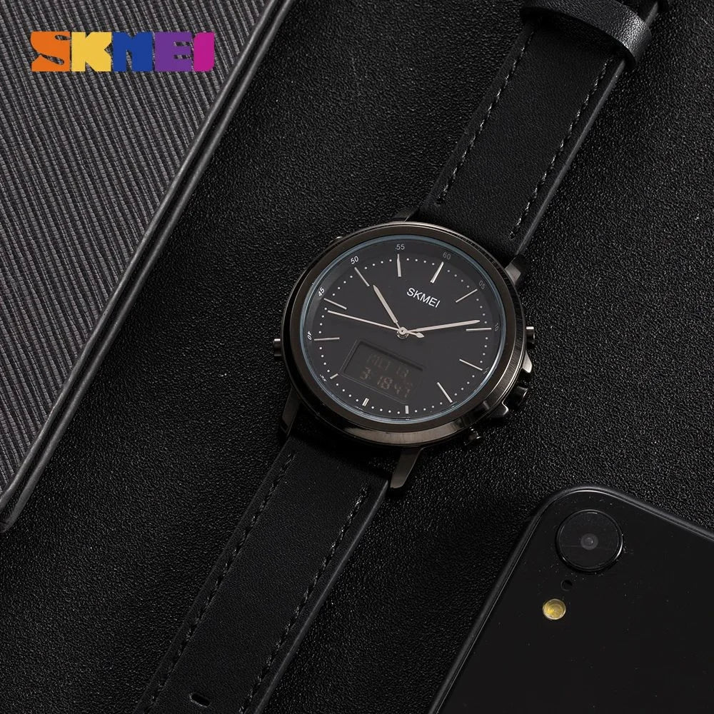 Skmei - 1652 (Strap) - Multifunctional Waterproof - Black/Black-Leather image 3