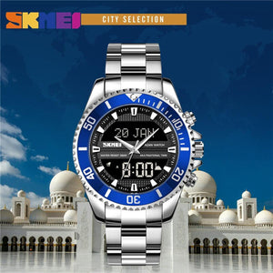 SKMEI - 1896 - Qibla Azan Time Reminder Prayer Watch - silver/blue image 2