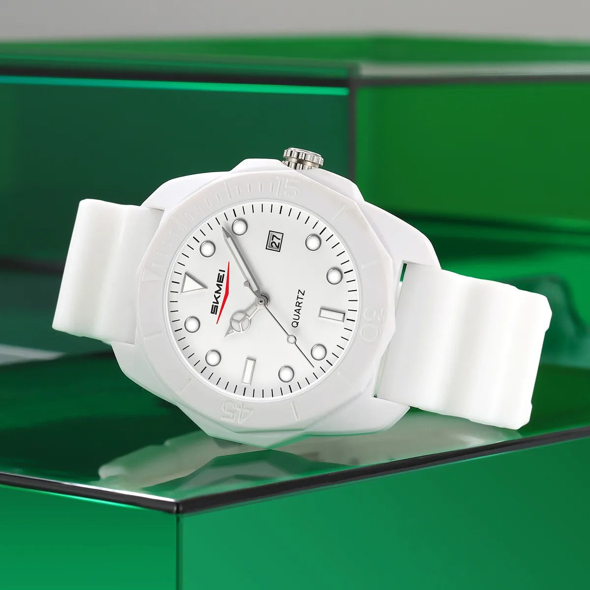 Skmei - 2393 - Quartz Analog Silicone Strap Watch - white/white image 2