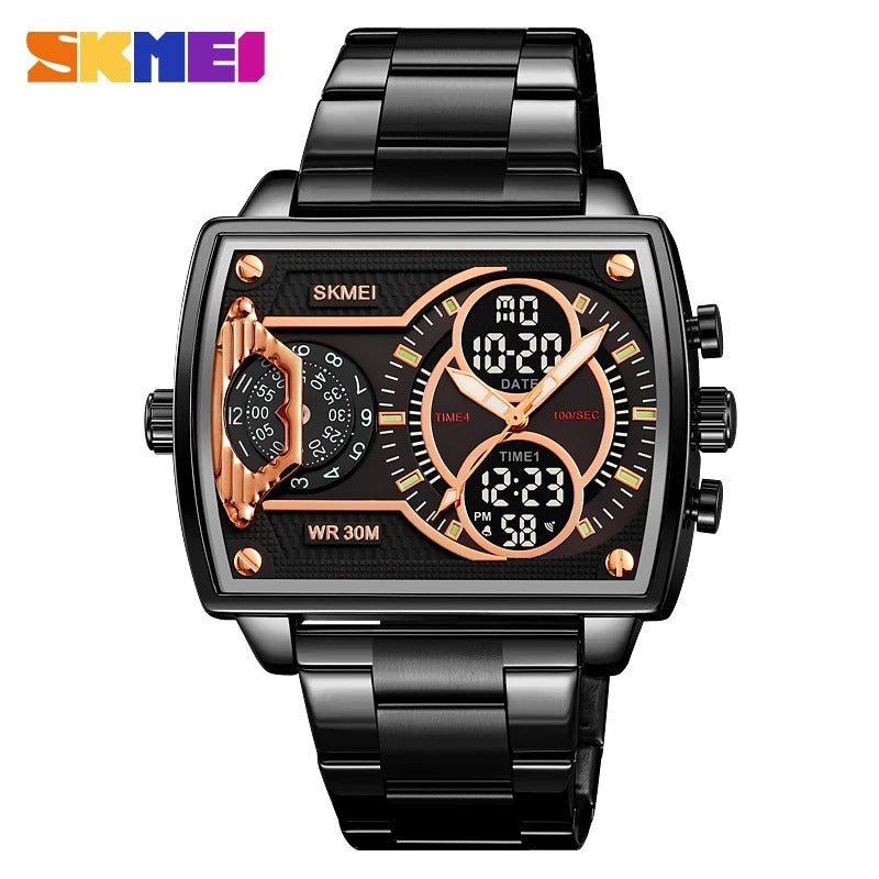 SKMEI 2229 Multi-Zone Analog Digital Sports Watch - Black/Black-Steel image 0