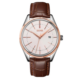 Skmei - 9298 - Leather Strap Casual Analog Quartz Watch - silver/rose gold-silver image 3
