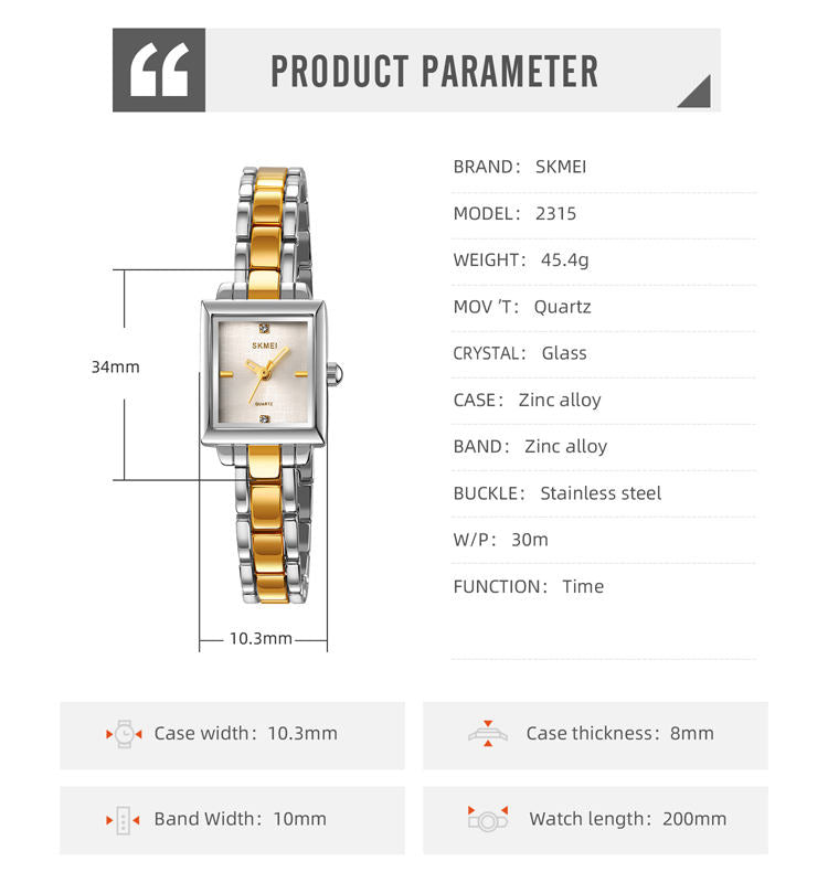SKMEI - 2315 - Women Vintage Quartz Watch - silver/gold image 5