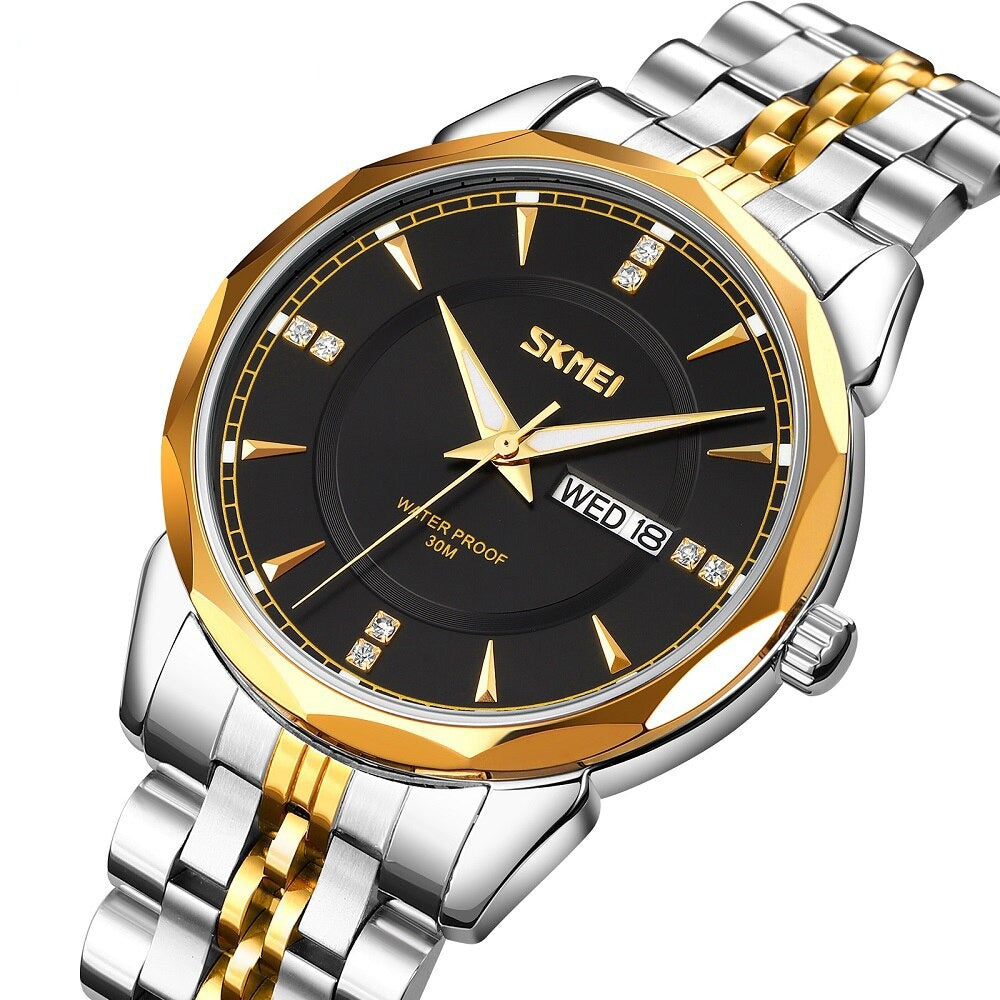 SKMEI - 9268 - Quartz Stainless Steel Luxury Analog Watch - silver/gold-black image 0